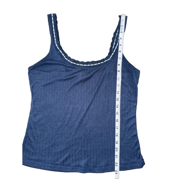 Free People Intimately Only You Ribbed Lace Trim Tank Top Navy Blue Women’s Sz L - Picture 10 of 10